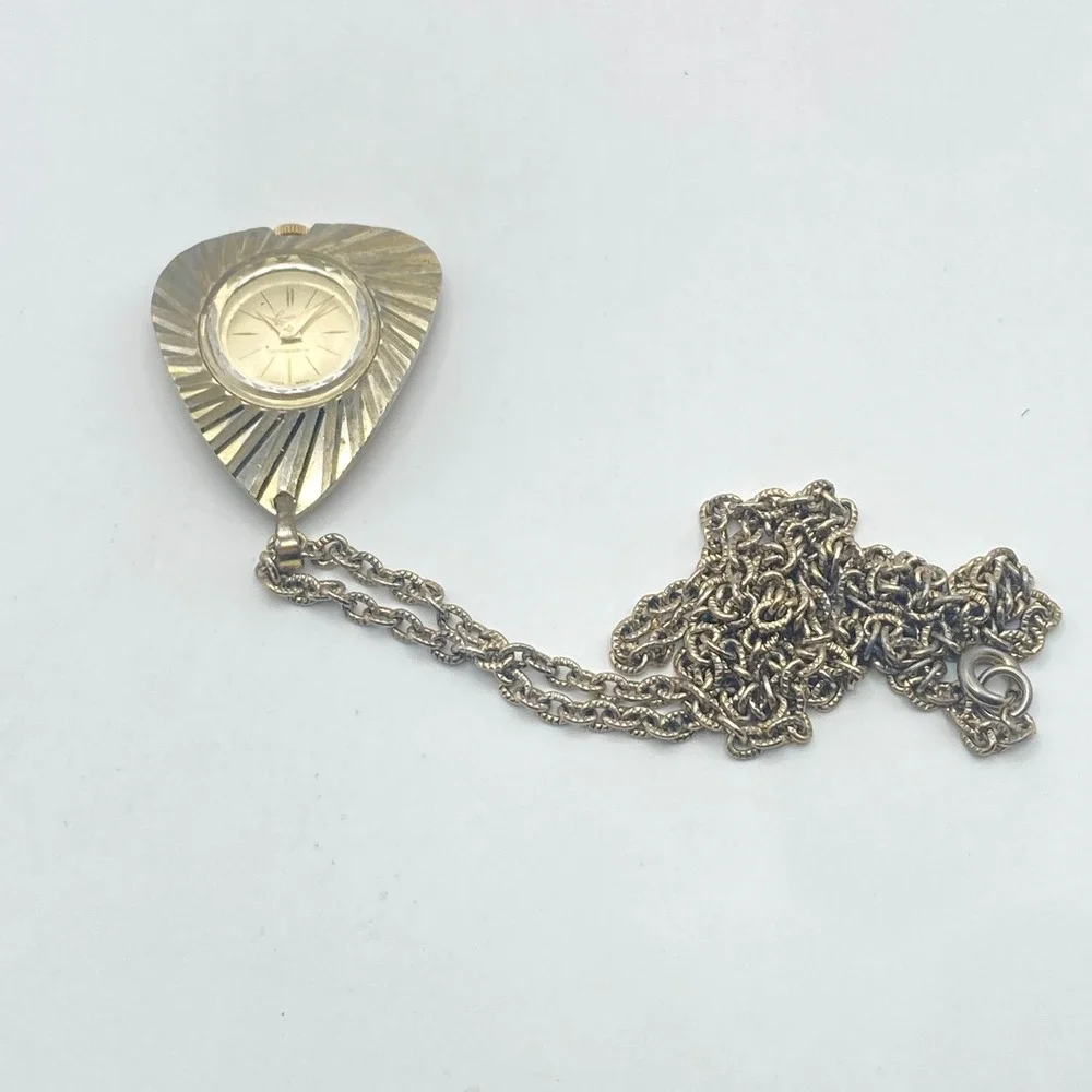 Vtg Lucerne Necklace Pendant Watch Gold Tone Swiss Manual Wind Up w/Chain Works!